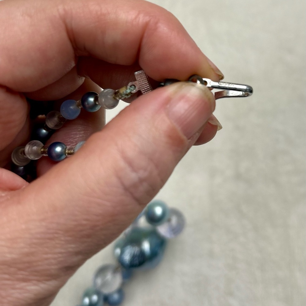 Mid Century Modern Necklace Double Strand Japan Blue Pearls - Picture 5 of 11